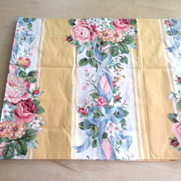 Vintage Croscill Princess Blouson Valance Yellow Floral Stripe 18" x 88" Cottage - Picture 7 of 8